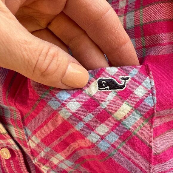 Vineyard‎ Vines Flannel Shirt Dress Girls Size 10 Pink Plaid Button Front Preppy - Picture 6 of 15